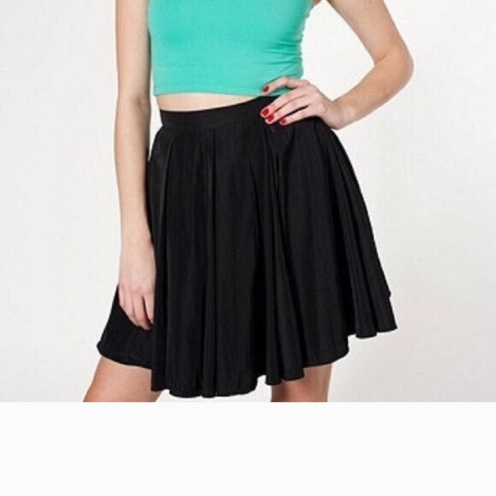 American Apparel Black Mini Skater Skirt Pleated